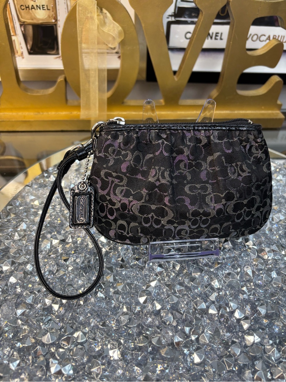Coach y2k Signature Lurex Pleated Small Wristlet EUC